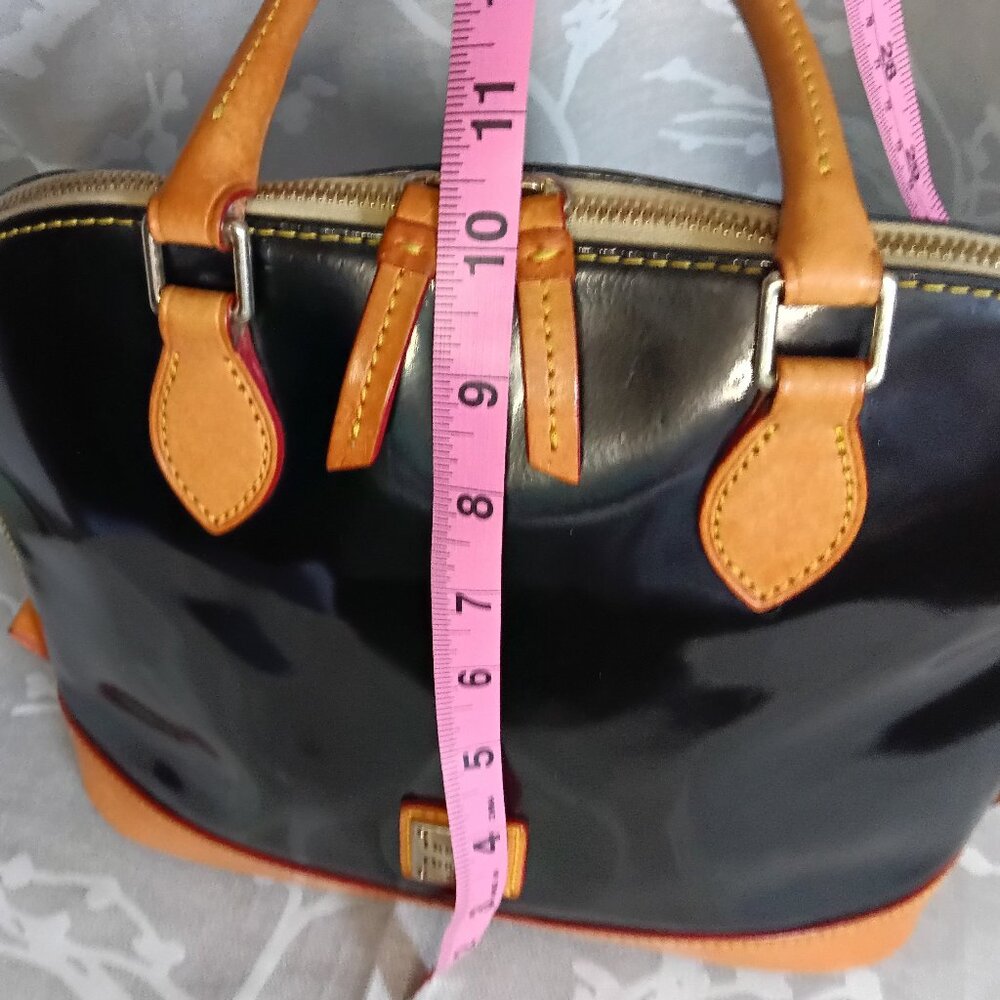 Dooney & Bourke Black and Tan Patent Leather Satchel - Picture 15 of 15